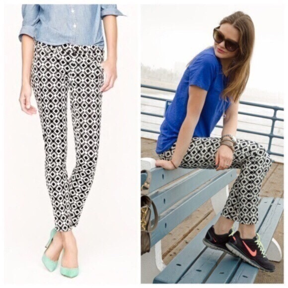 SALE‼️ J. CREW Jeans Geometric Print Toothpick Skinny Black White Ankle Crop 25 - Picture 8 of 8